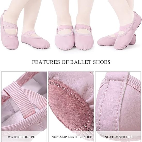 Women's Ballet Shoes – Ballet Shoes for Girls – Purple-Pink – Soft PU Leather Dance Shoes with Non-Slip Sole – Suitable for Ballet, Yoga & Home Use – For 8.5 UK Child