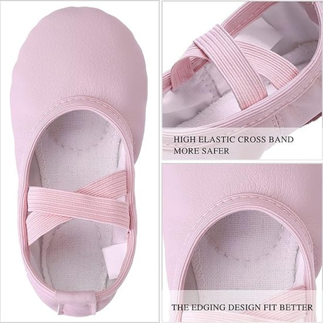 Women's Ballet Shoes – Ballet Shoes for Girls – Purple-Pink – Soft PU Leather Dance Shoes with Non-Slip Sole – Suitable for Ballet, Yoga & Home Use – For 2 UK