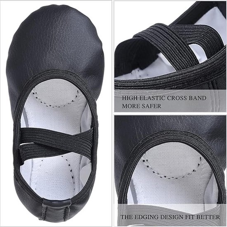 Women's Ballet Shoes – Ballet Shoes for Girls – Black – Soft PU Leather Dance Shoes with Non-Slip Sole – Suitable for Ballet, Yoga & Home Use – For 1 UK