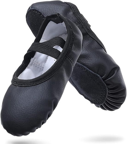 Women's Ballet Shoes – Ballet Shoes for Girls – Black – Soft PU Leather Dance Shoes with Non-Slip Sole – Suitable for Ballet, Yoga & Home Use – For 2.5 UK