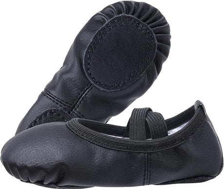 Women's Ballet Shoes – Ballet Shoes for Girls – Black – Soft PU Leather Dance Shoes with Non-Slip Sole – Suitable for Ballet, Yoga & Home Use – For 4 UK