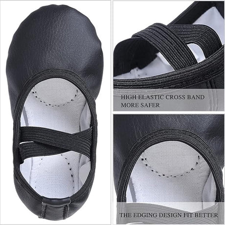 Women's Ballet Shoes – Ballet Shoes for Girls – Black – Soft PU Leather Dance Shoes with Non-Slip Sole – Suitable for Ballet, Yoga & Home Use – For 5 UK