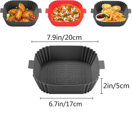 2-Pack Air Fryer Silicone Basket Non-Stick Reusable Easy to Clean, Gray, Compatible with Most Air Fryers
