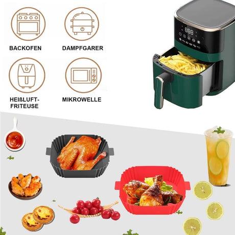 2-Pack Air Fryer Silicone Basket Non-Stick Reusable Easy to Clean, Gray, Compatible with Most Air Fryers