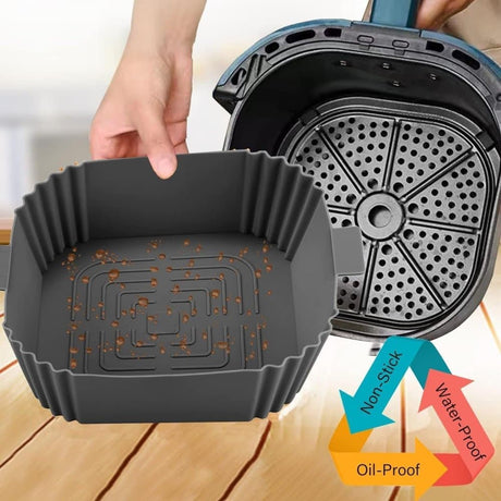 2-Pack Air Fryer Silicone Basket Non-Stick Reusable Easy to Clean, Gray, Compatible with Most Air Fryers