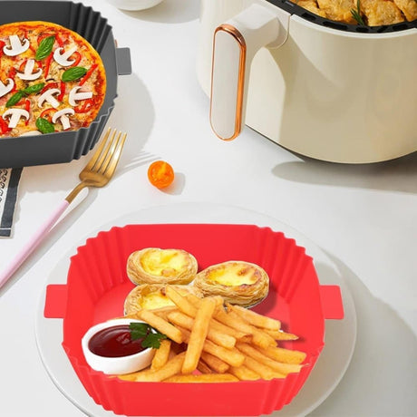 2-Pack Air Fryer Silicone Basket Non-Stick Reusable Easy to Clean, Gray, Compatible with Most Air Fryers
