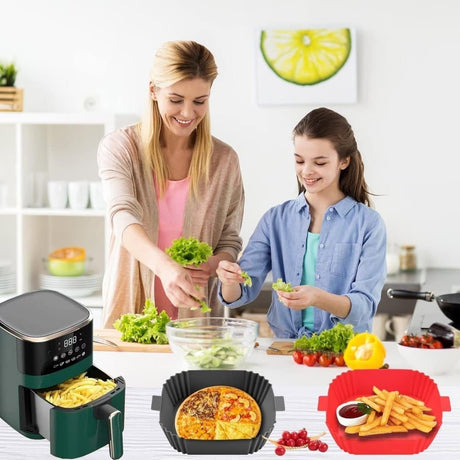 2-Pack Air Fryer Silicone Basket Non-Stick Reusable Easy to Clean, Gray, Compatible with Most Air Fryers