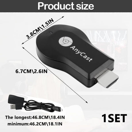 Wireless HDMI Adapter 1080P for iOS Android Windows, Black, Compatible with Samsung Philips Xiaomi TV Projector