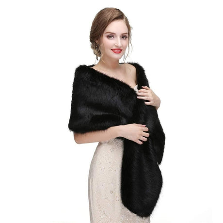 Black Faux Fur Scarf Shawl for Women, Warm Long Large Bridal Shoulder Warmer for Party Wedding Evening Dress Winter Use