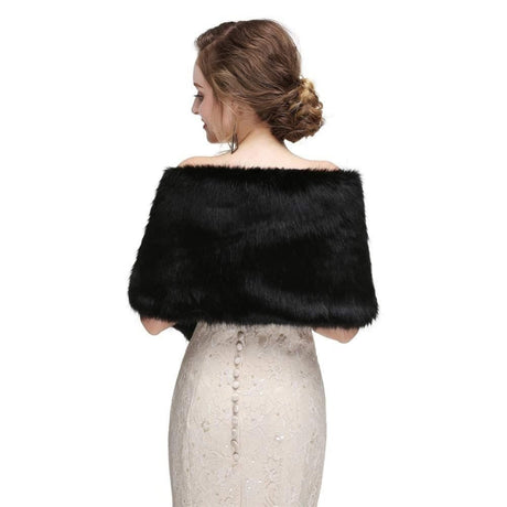 Black Faux Fur Scarf Shawl for Women, Warm Long Large Bridal Shoulder Warmer for Party Wedding Evening Dress Winter Use