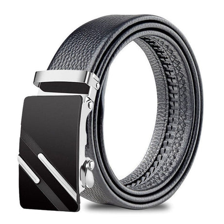 Men's Adjustable Leather Belt Automatic Latching for Business and Everyday Use, Silver