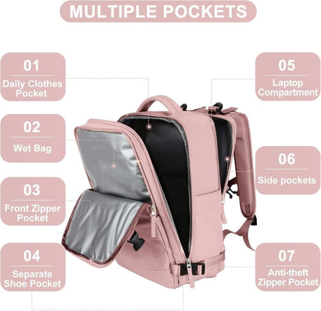 40L Travel Backpack Cabin Bag, Dry Wet Sorting, with Luggage Strap, 42 x 30 x 20 cm, Beige