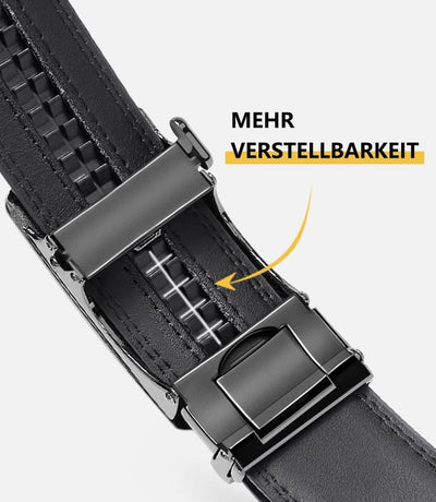 Men's Leather Belt, Adjustable Buckle, Black, 115CM