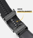 1 Black Men's Leather Belt with Adjustable Buckle, 125CM