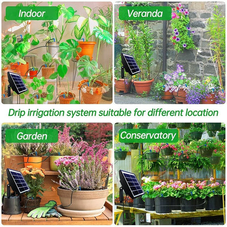 15m Solar Irrigation System with Timer, Automatic Drip Kit, Anti-Siphon, for Garden Greenhouse Vegetables