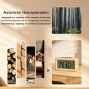 LCD Digital Alarm Clock with Smart Light Sensor, Manual Backlight, Snooze, Battery Operation, Solid Beech