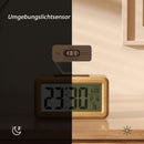 LCD Digital Alarm Clock with Smart Light Sensor, Manual Backlight, Snooze, Battery Operation, Solid Beech