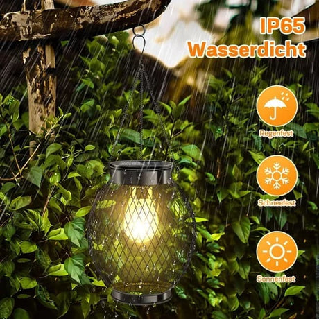 Solar Powered LED Outdoor Lantern with Solar Panel, IP65 Waterproof, for Garden Patio, Compatible with Outdoor Environments