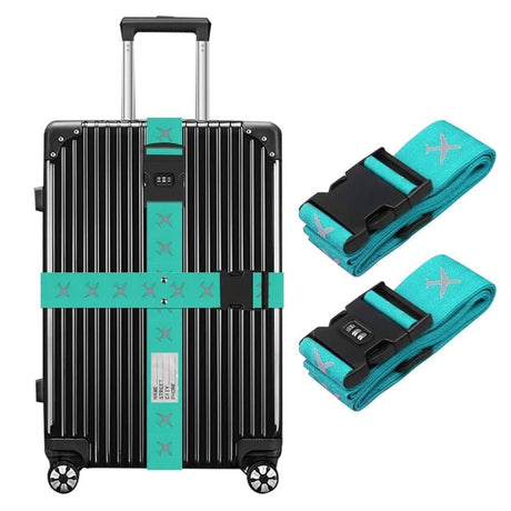 2-Pack Reflective Luggage Strap with Combination Lock for Suitcase, Adjustable Size, Light Blue