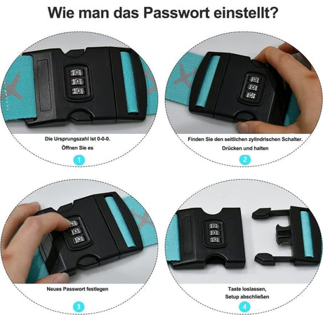 2-Pack Reflective Luggage Strap with Combination Lock for Suitcase, Adjustable Size, Light Blue