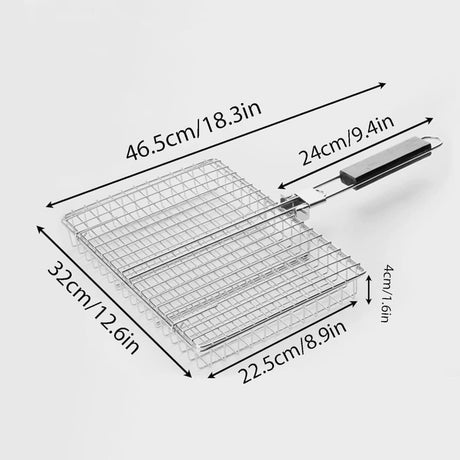 Foldable Grill Basket Stainless Steel for Fish Vegetables and Meat, Compatible with Camping and Outdoors, 46.5x32 cm