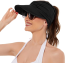 Women's UPF 50+ UV Protection Sun Visor Hat |  That Girl Aesthetic High Ponytail Wide Brim Hat | Birthday Gift for Her Beach Golf Hiking Outdoor Daily Casual WearBlack