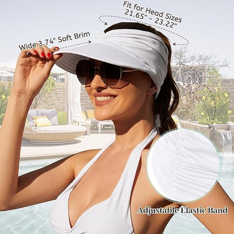 Women's UPF 50+ UV Protection Sun Visor Hat |  That Girl Aesthetic High Ponytail Wide Brim Hat | Birthday Gift for Her Beach Golf Hiking Outdoor Daily Casual WearWhite