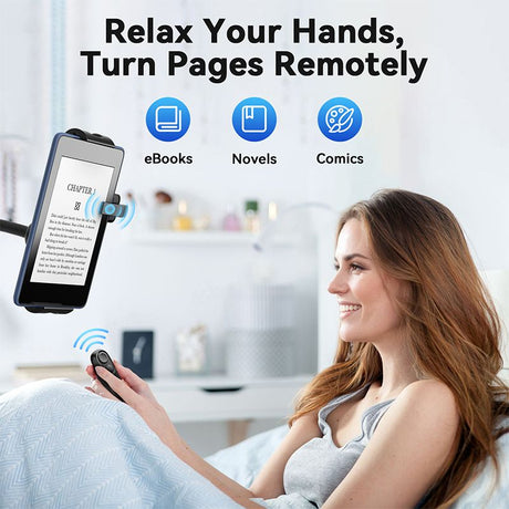 Rechargeable E-Reader Page Turner Remote with Clip - 2-in-1 Bluetooth Clicker for Kindle, Kobo, Oasis,Reusable Page Flipper for eBook Reading & Photography