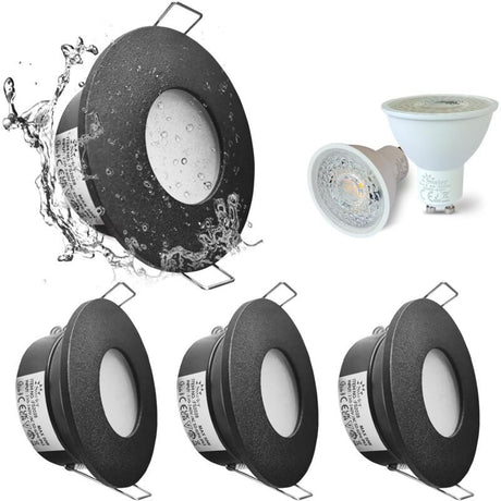 4 Pack Recessed Spotlights, LED 5W 3000K Warm White, IP65 Waterproof, Satin Nickel Black, Cutout 68 mm