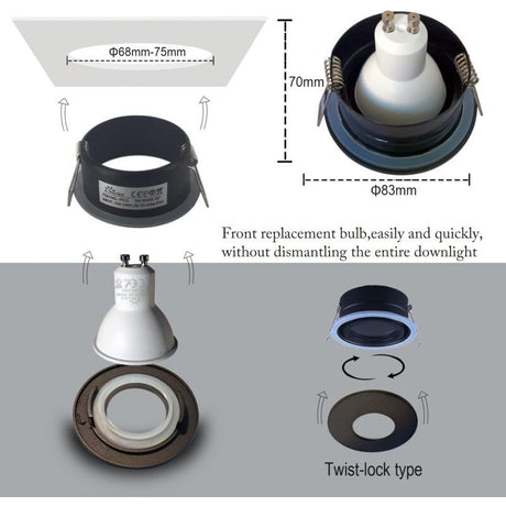 4 Pack Recessed Spotlights, LED 5W 3000K Warm White, IP65 Waterproof, Satin Nickel Black, Cutout 68 mm