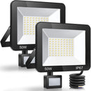 2 Pack LED Floodlight with Motion Sensor, 50W 5000LM 7000K Cool White, IP67 Waterproof