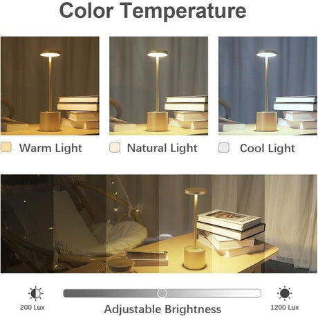 Table Lamp, Rechargeable Wireless LED Metal Desk Lamp, 5000mAh USB Charging, 3 Color Modes