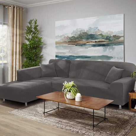 1 Piece Corner Sofa Cover with L Armrests and 1 Pillowcase, Stretch L Shape Cover, 90 to 140 cm