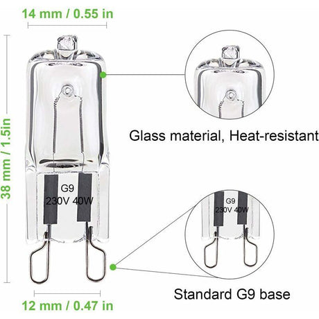 10 Pack G9 Oven Bulb, 40W 230V 300 Degree C, Dimmable Warm White, 480LM
