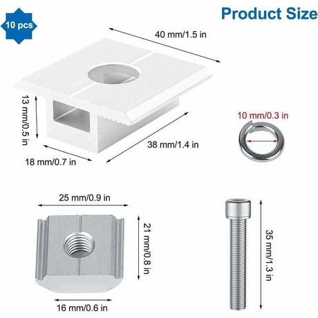 10 Pack Solar Panel Bracket, Aluminum T Shaped Center Terminals for PV Roof Mounting