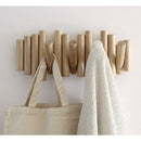 Wooden Wall Coat Rack with 5 Retractable Hooks, 37.1 x 16.5 x 4.4 cm