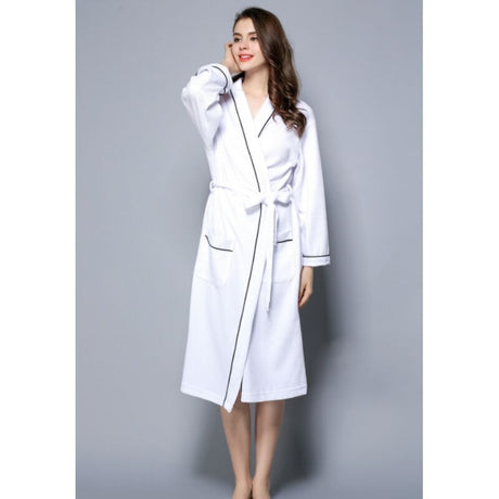 Women Bathrobe, Lightweight Waffle Cotton Unisex Dressing Gown, White L