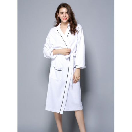 Women Bathrobe, Lightweight Waffle Cotton Unisex Dressing Gown, White L
