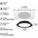 10 Pack Recessed LED Spotlight, 7W 3000K Warm White, IP44, AC 220 to 240V, Cutout 7 to 8.5 cm