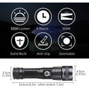 LED Flashlight, 5000 Lumens USB Rechargeable Tactical Torch, 5 Modes, Zoomable, Waterproof, 18650 Battery Included