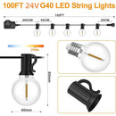 Outdoor Light Garland, 30 m with 50 plus 2 G40 LED Bulbs, IP45 Waterproof, Warm White
