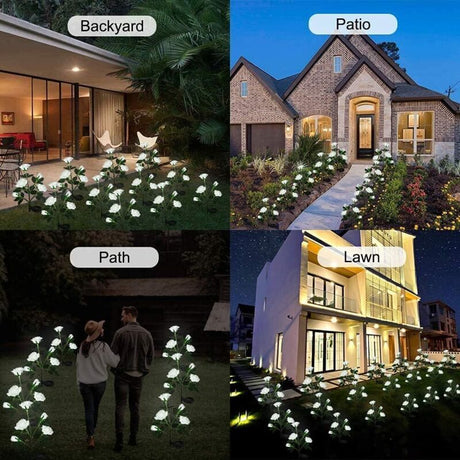 Solar Rose Flower Lights for Outdoor Garden Decor, White