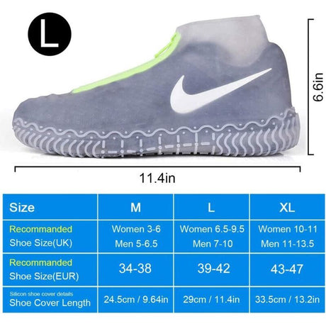 Reusable Silicone Shoe Covers with Non Slip Reinforced Sole, L 39 to 42