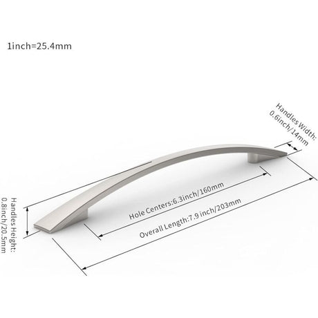10 Pack Furniture Handles, Brushed Nickel Cupboard and Drawer Handles, 160 mm Hole Spacing