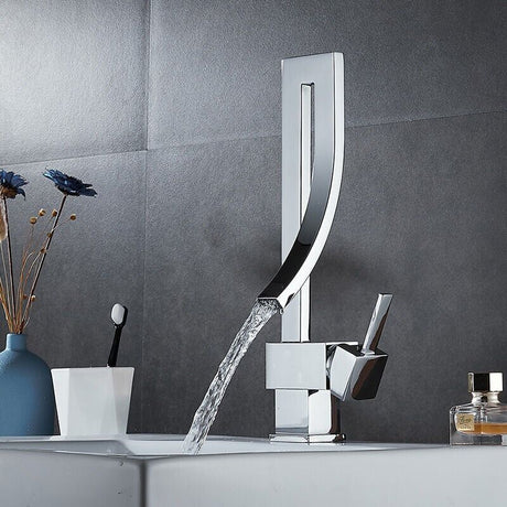 Brass Basin Faucet, Retro Waterfall Hot and Cold Bathroom Faucet, Silver