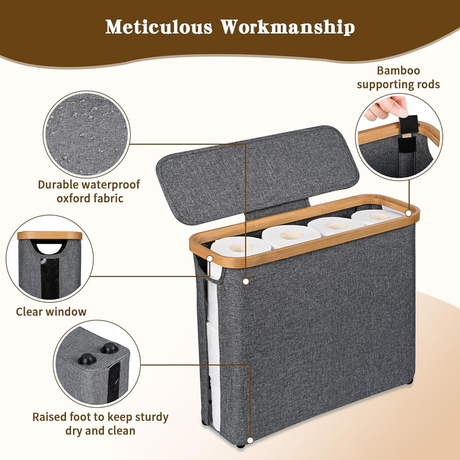 Toilet Paper Storage Basket with Lid, Holds 9-12 Rolls，gray