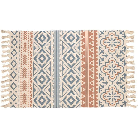 Bohemian Cotton Rug with Fringe for Living Room Bedroom, 60 x 90 cm