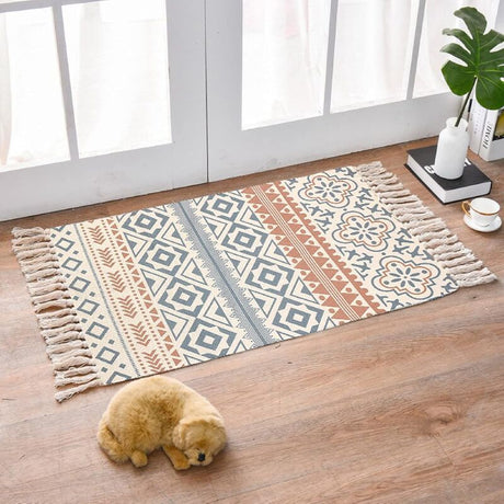 Bohemian Cotton Rug with Fringe for Living Room Bedroom, 60 x 90 cm