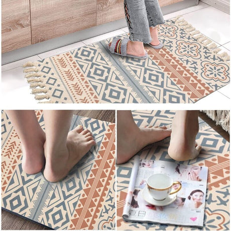 Bohemian Cotton Rug with Fringe for Living Room Bedroom, 60 x 90 cm