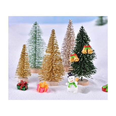 6 Pcs Mini Artificial Christmas Trees with Snow Flocking, 7 cm